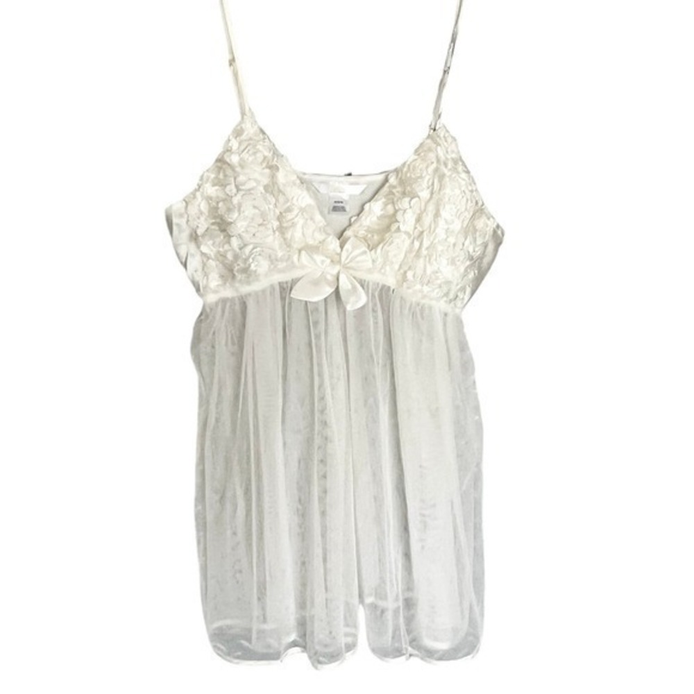 Flora cream satin and sheer adjustable straps babydoll romantic cami sz M